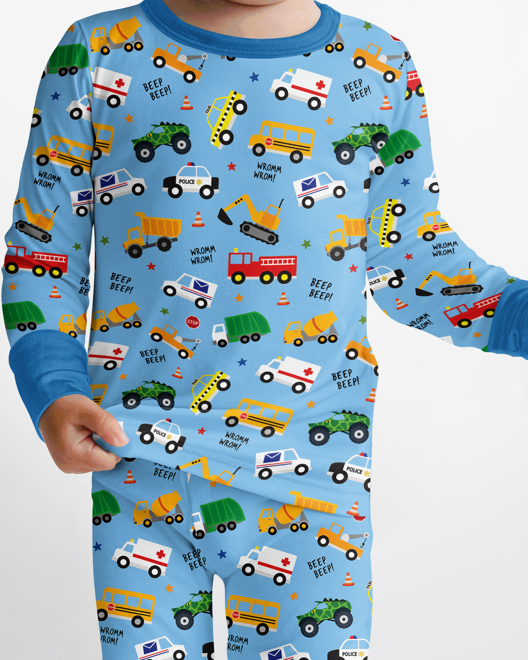 Lots Of Trucks Bamboo Two Piece Long Sleeve Pajama Set
