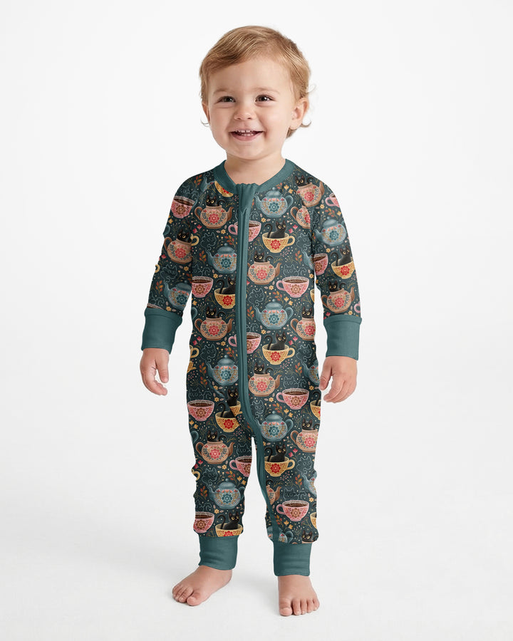 Folk Floral Black Cat Tea Party Bamboo Convertible Zippy