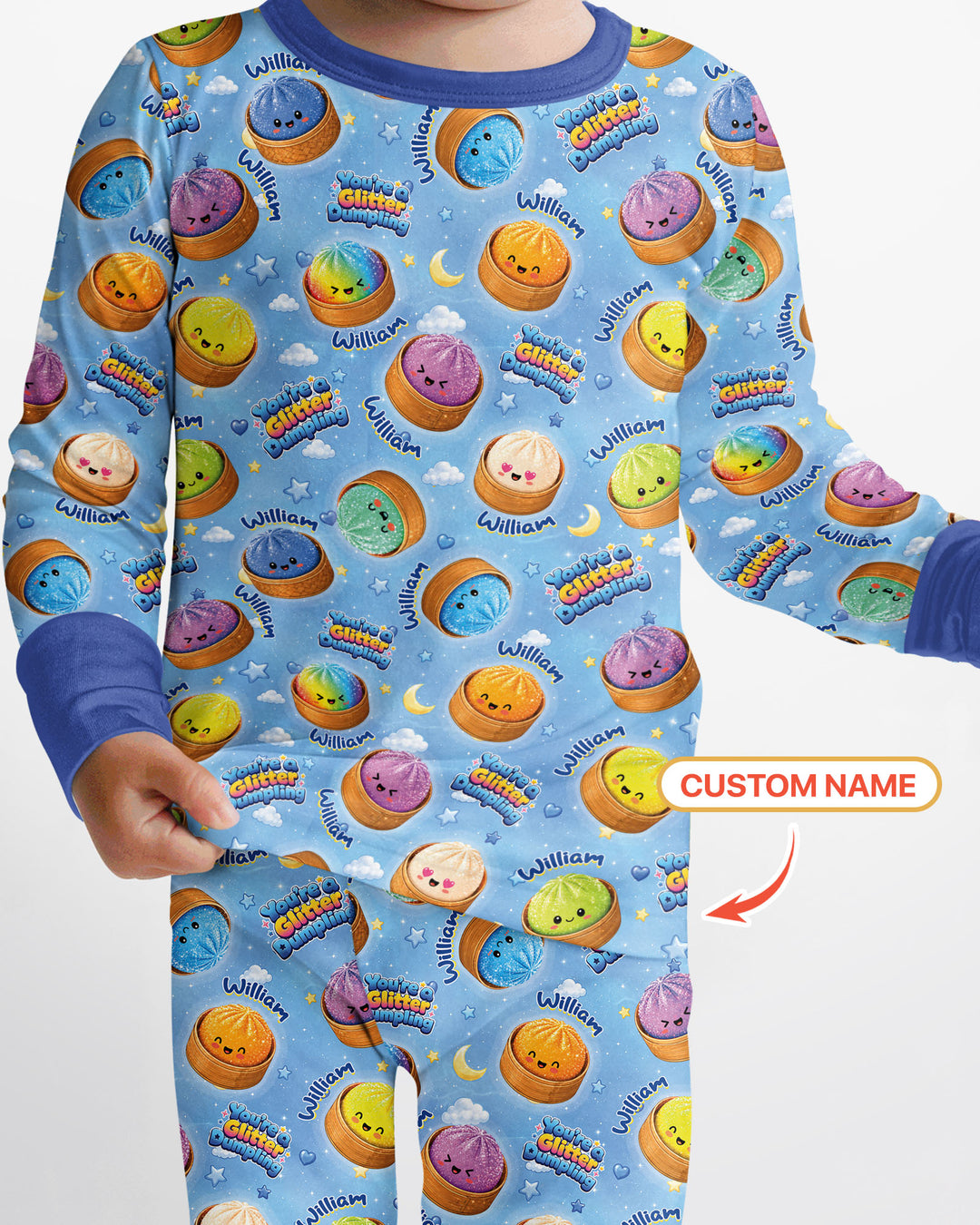 Custom Name You're A Glitter Dumpling Boy Bamboo Two Piece Long Sleeve Pajama Set