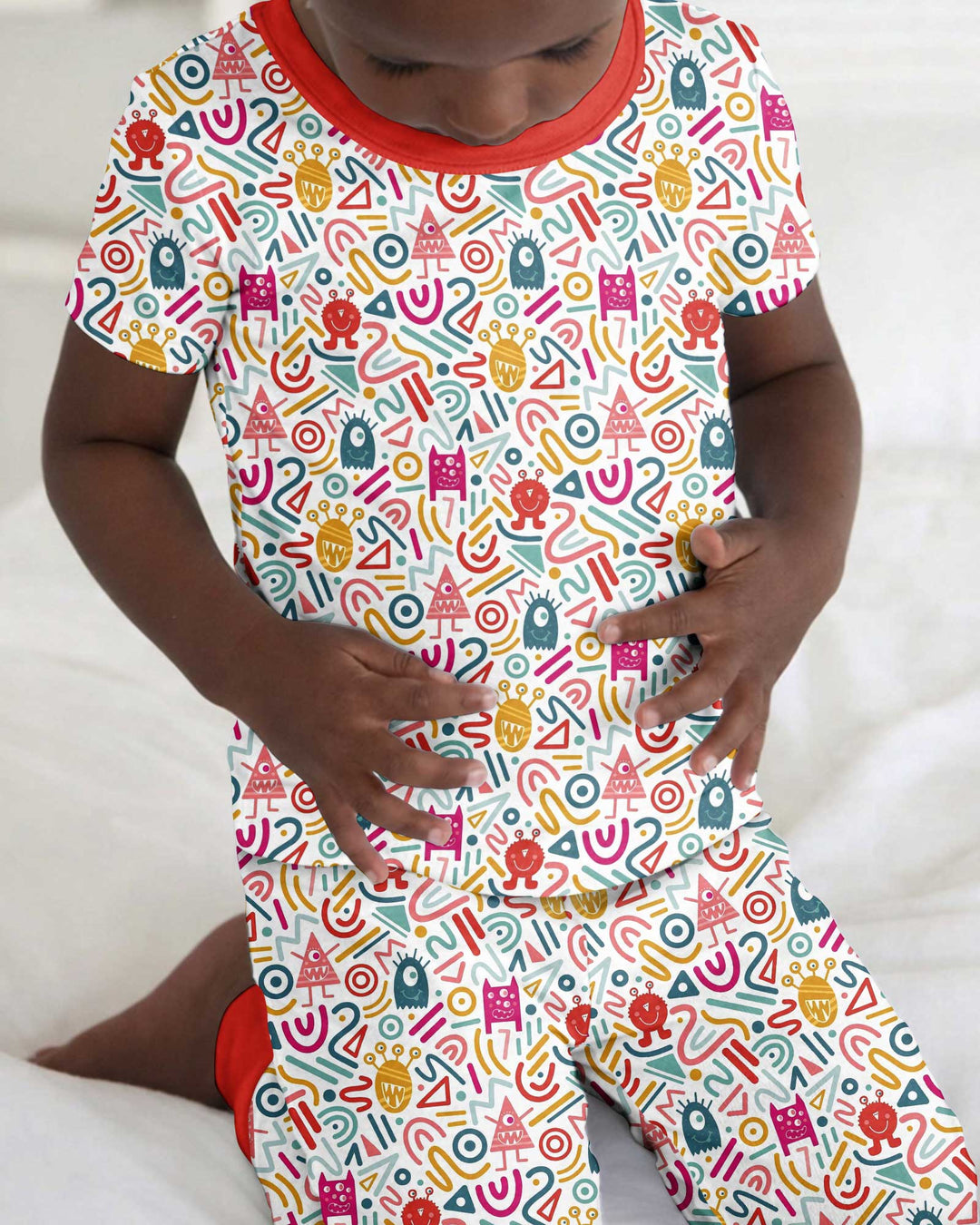 Rainbow Monster Party Bamboo Two Piece Short Sleeve Pajama Set