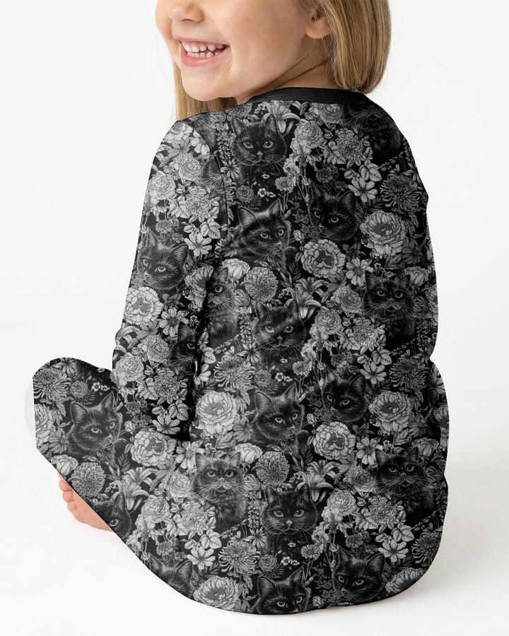 Midnight Cat Garden Bamboo Two Piece Long Sleeve Pajama Set