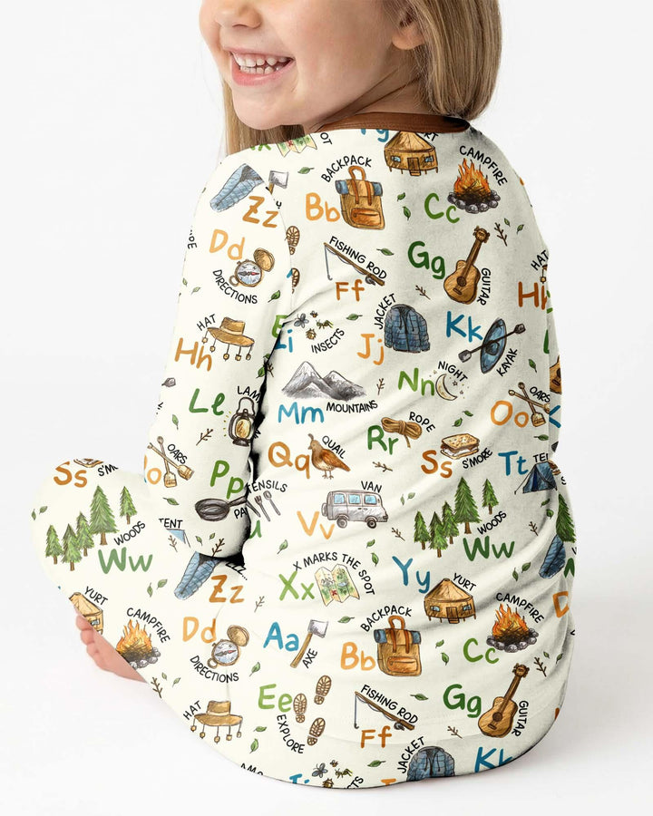 Adventure Alphabet ABCs Summer Camp Bamboo Two Piece Long Sleeve Pajama Set