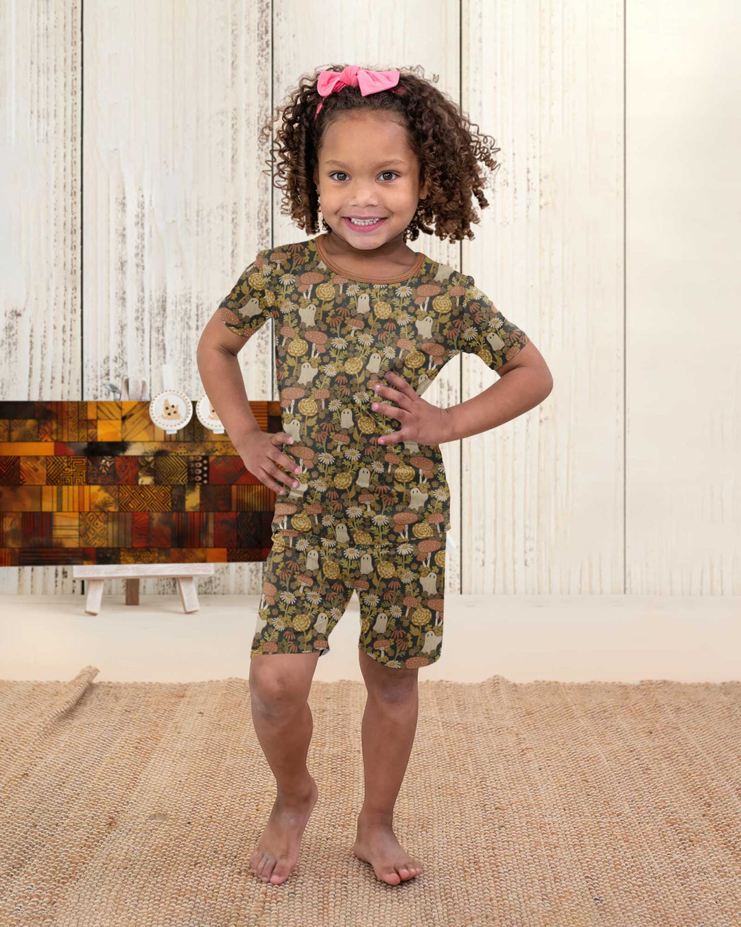Ghost Garden Dark Autumn Bamboo Two Piece Short Sleeve Shorts Pajama Set