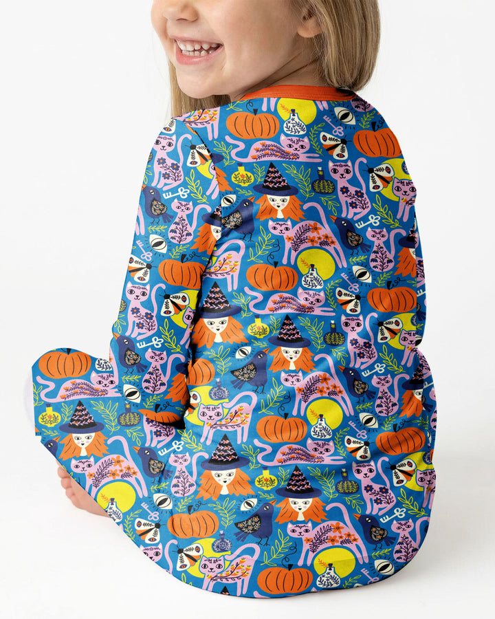Whimsical Witch Cats Bamboo Two Piece Long Sleeve Pajama Set