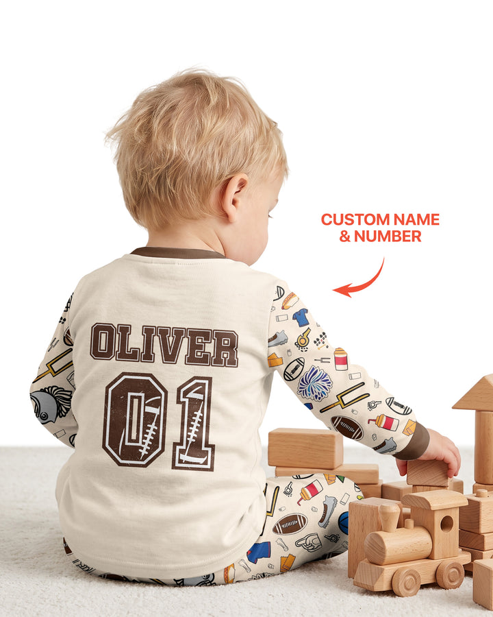 On Sundays We Watch Football With Daddy Family Matching Bamboo Two Piece Long Sleeve Pajama Set