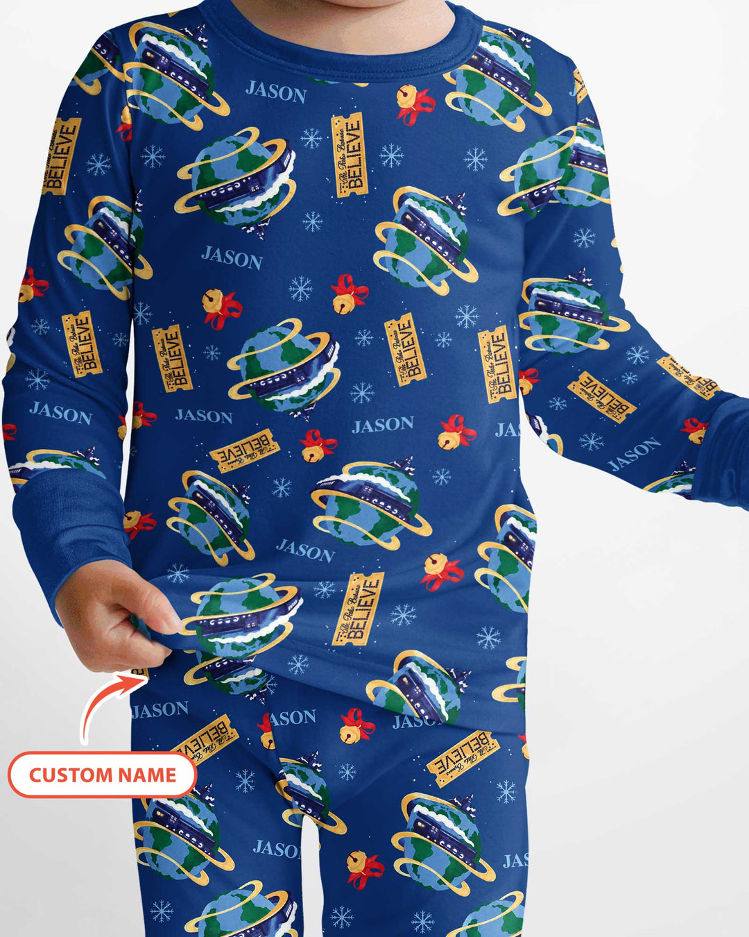 Custom Name Christmas Express Train Bamboo Two Piece Long Sleeve Pajama Set