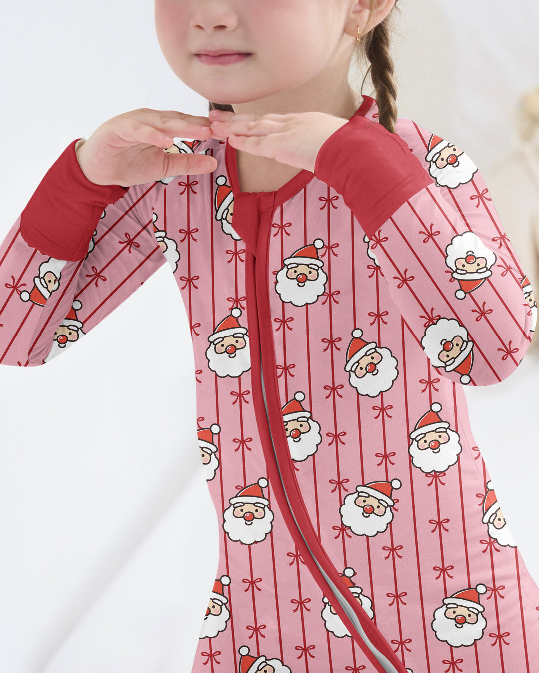 Pink Santa Bow Stripe Christmas Bamboo Convertible Zippy