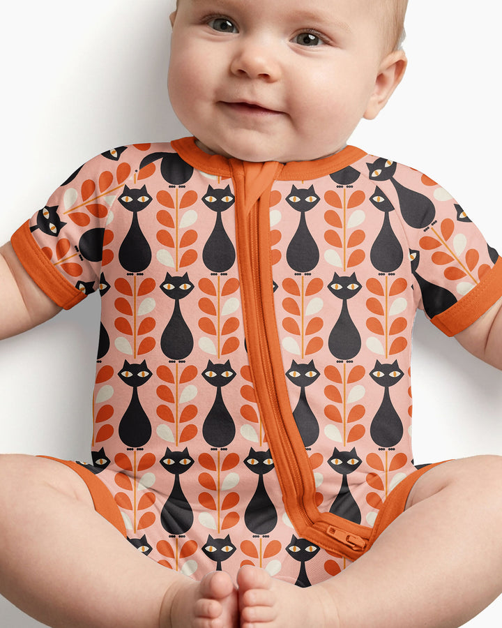 Retro Black Cat Garden Bamboo Shorty Zippy