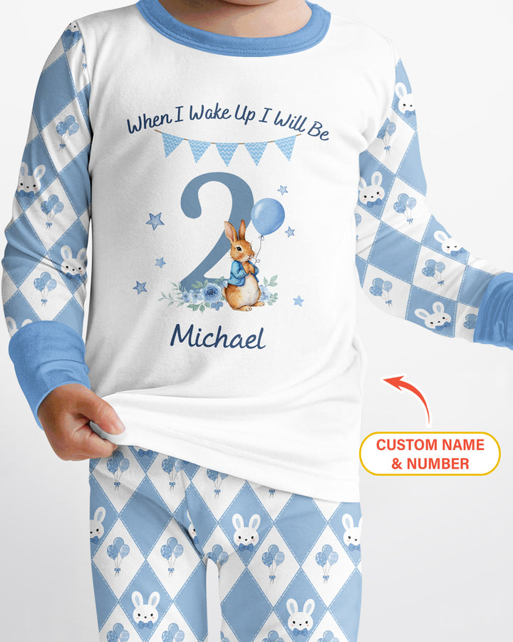 Custom Name When I Wake Up Bunny Birthday Bamboo Two Piece Long Sleeve Pajama Set