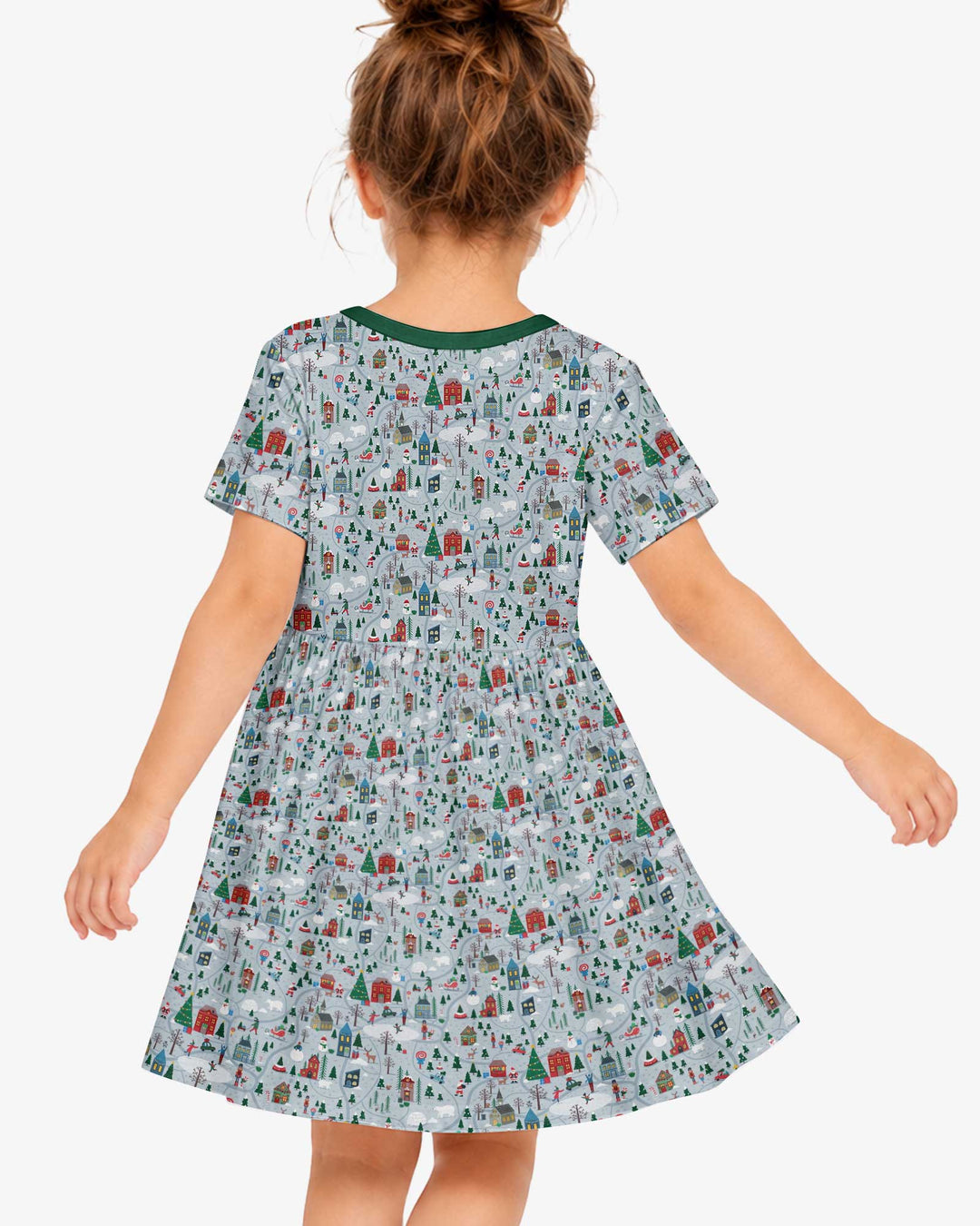 Snowy Christmas Village Map Bamboo Twirl Dress