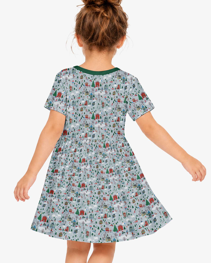 Snowy Christmas Village Map Bamboo Twirl Dress