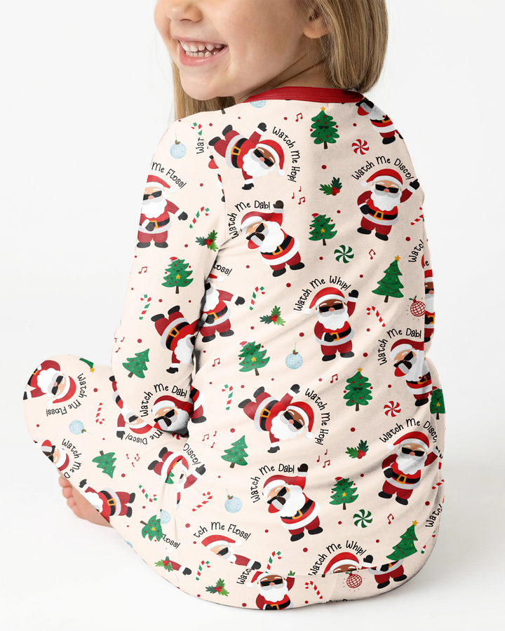 Santa's Christmas Dance Party Bamboo Two Piece Long Sleeve Pajama Set