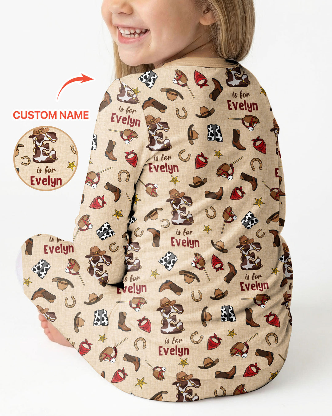 Little Wranglers Custom Name Bamboo Two Piece Long Sleeve Pajama Set