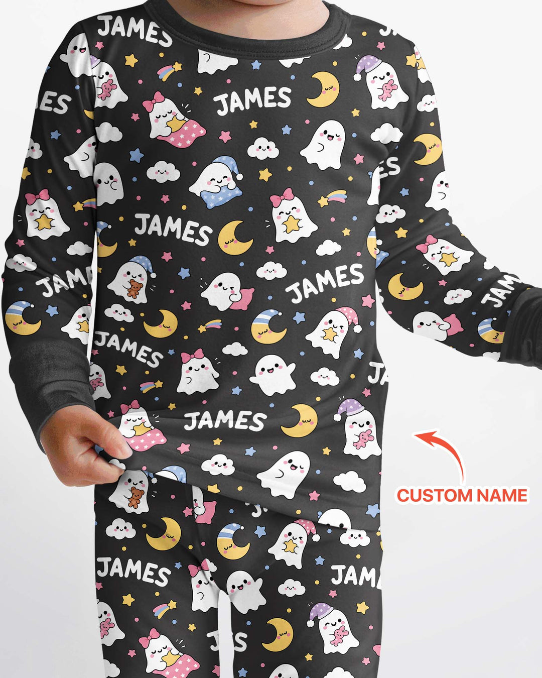 Sweet Dreams Cute Ghost Custom Name Bamboo Two Piece Long Sleeve Pajama Set