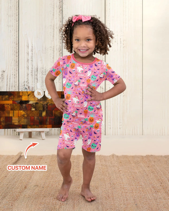 Summerween Doodles Bamboo Two Piece Short Sleeve Shorts Pajama Set