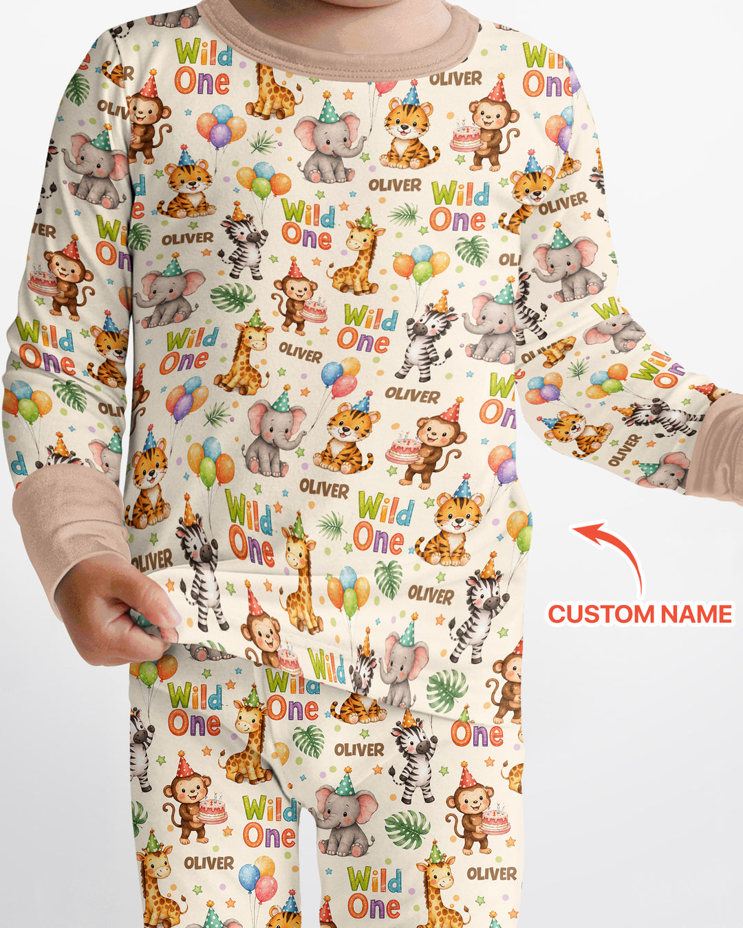 Custom Name 1st Birthday Wild One Bamboo Two Piece Long Sleeve Pajama Set