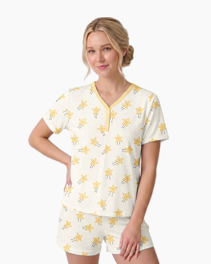 Happy Little Stars Family Matching Bamboo Women Short Sleeve Short Pajama Set