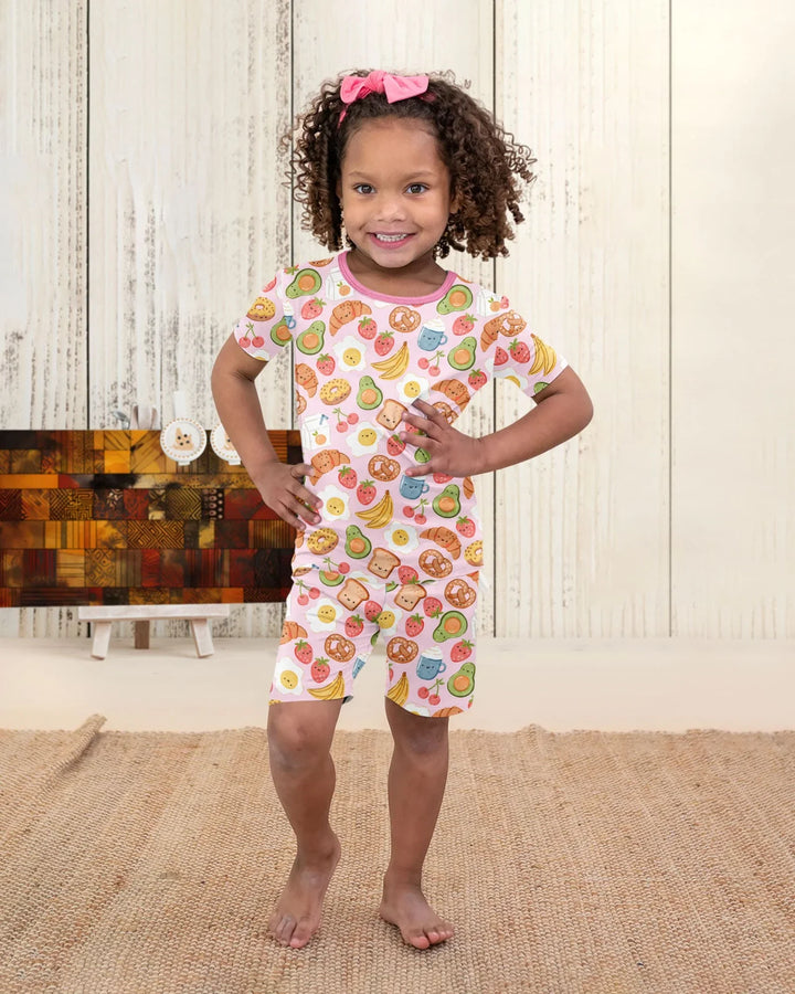 Breakfast Buddies Family Matching Bamboo Two Piece Short Sleeve Shorts Pajama Set