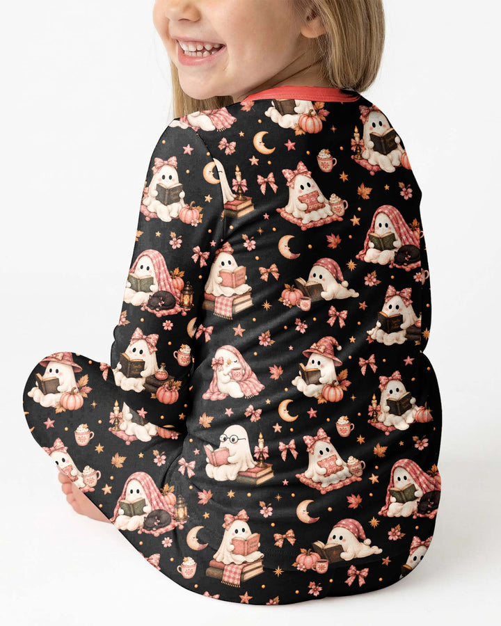Coquette Bookish Ghost Halloween Bamboo Two Piece Long Sleeve Pajama Set