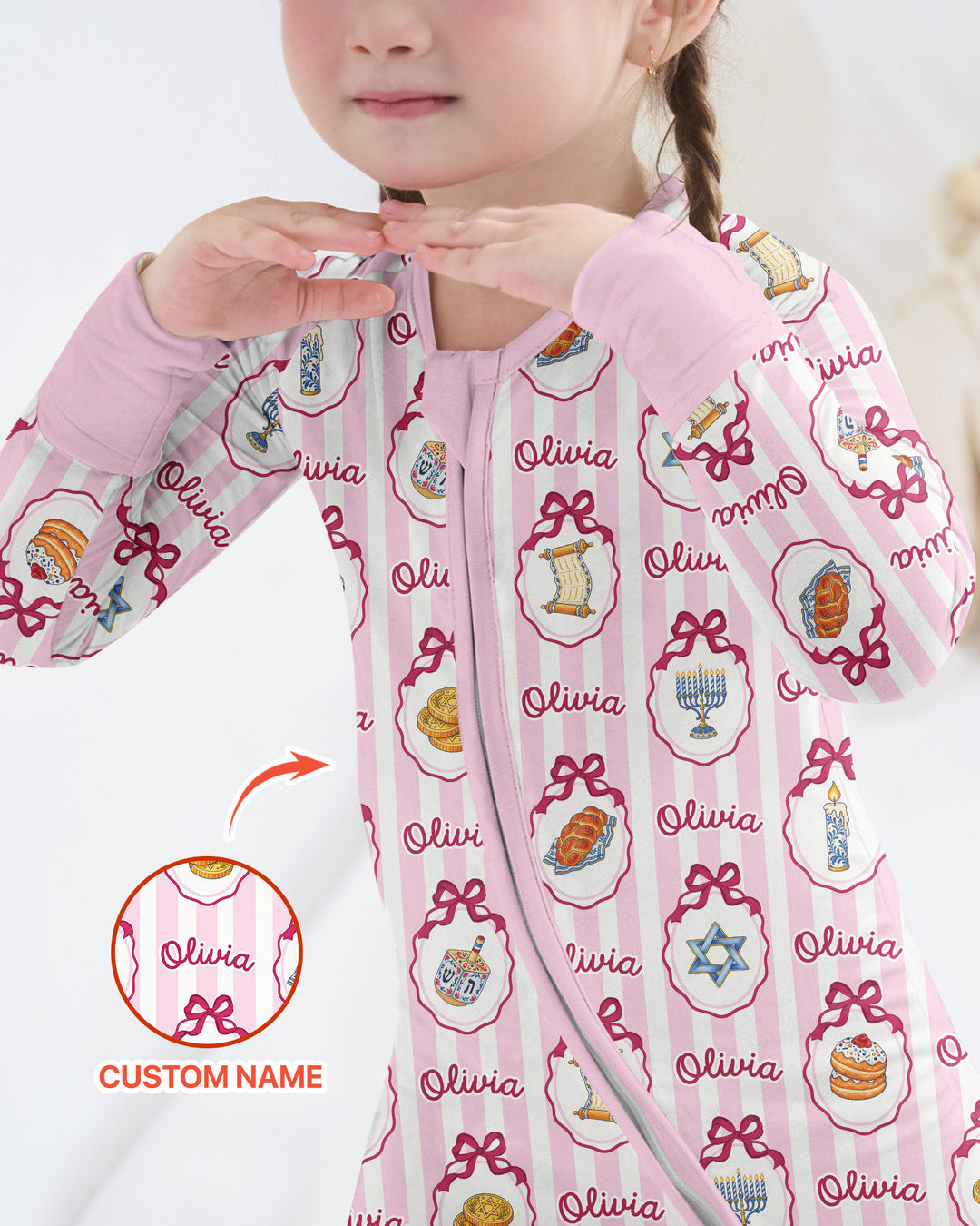 Custom Name Hanukkah Striped Bamboo Convertible Zippy