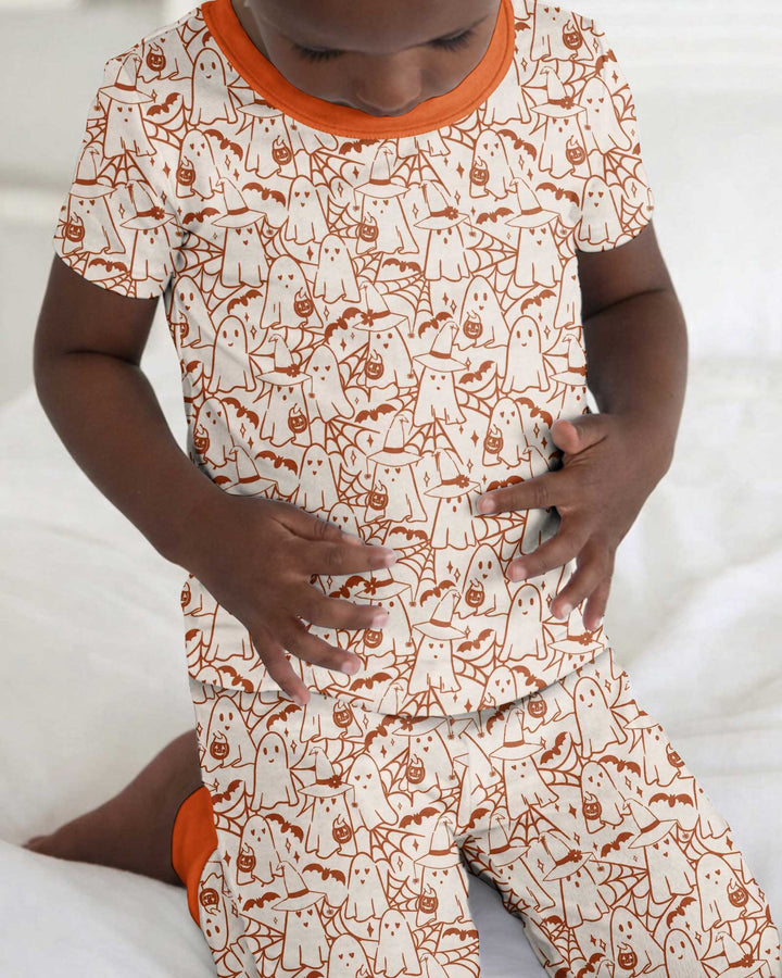 Boo Trick or Treat Ghosts Halloween Bamboo Two Piece Short Sleeve Pajama Set