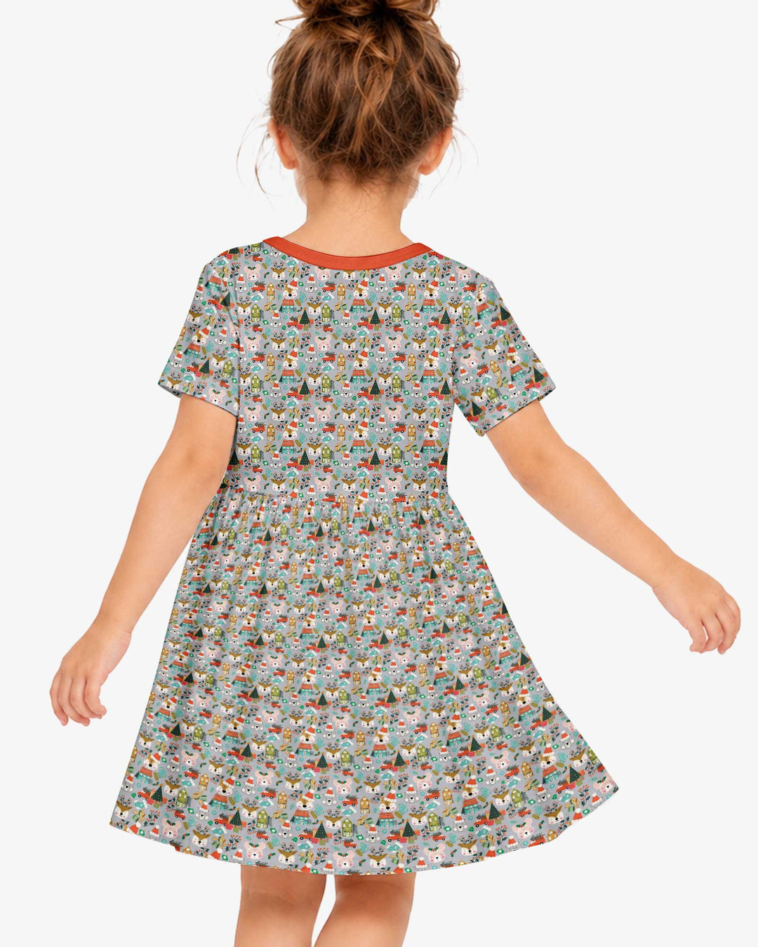 Christmas Woodland Deer Fox Bear Bamboo Twirl Dress