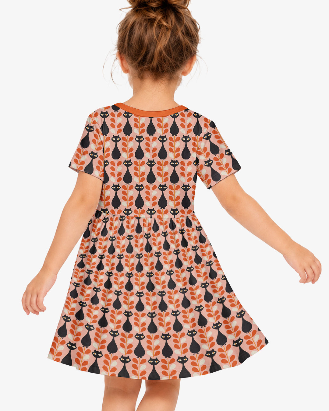 Retro Black Cat Garden Bamboo Twirl Dress
