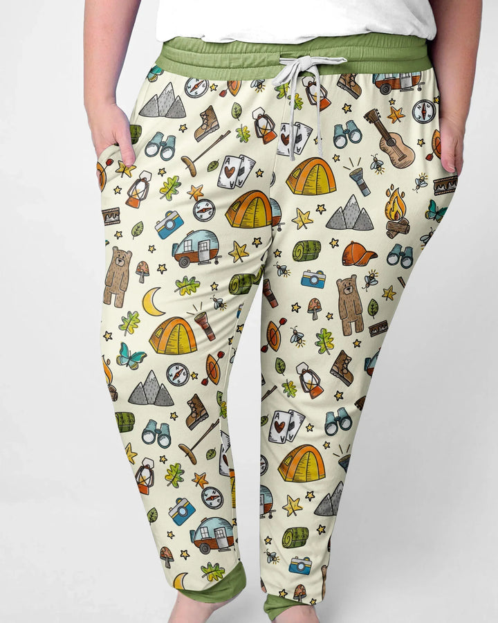 Pyjama-Set für Damen aus Bambus mit passendem „Love Camping“-Familienmotiv