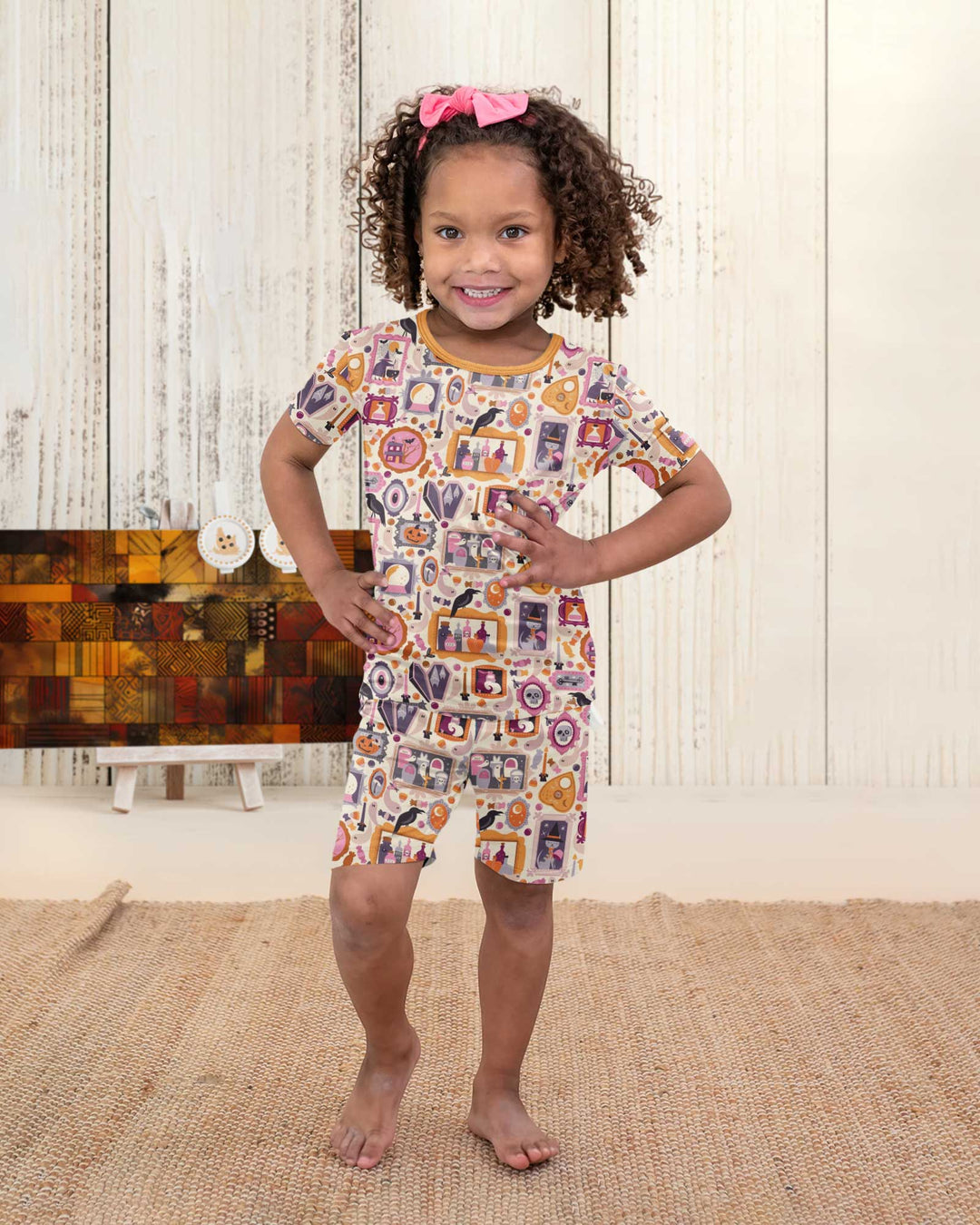 Spooky Portraits Bamboo Two Piece Short Sleeve Shorts Pajama Set