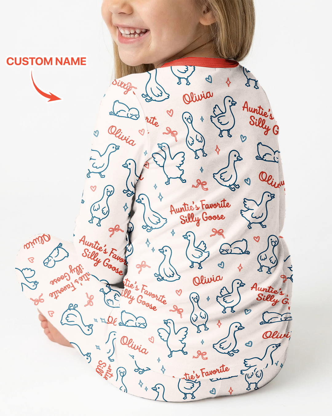 Custom Name Auntie's Favorite Silly Goose Bamboo Two Piece Long Sleeve Pajama Set