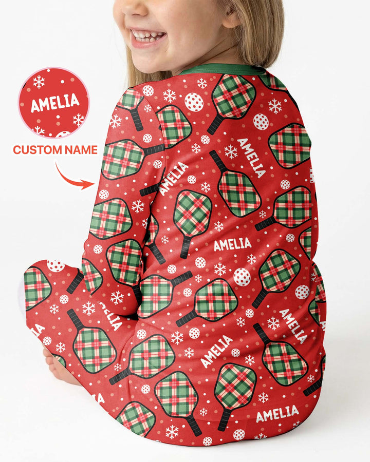 Custom Name Plaid Paddle Bamboo Two Piece Long Sleeve Pajama Set