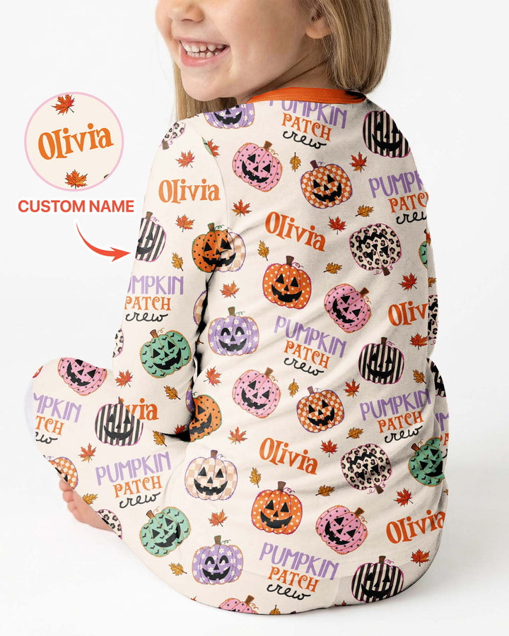 Custom Name Pumpkin Patch Crew Bamboo Two Piece Long Sleeve Pajama Set