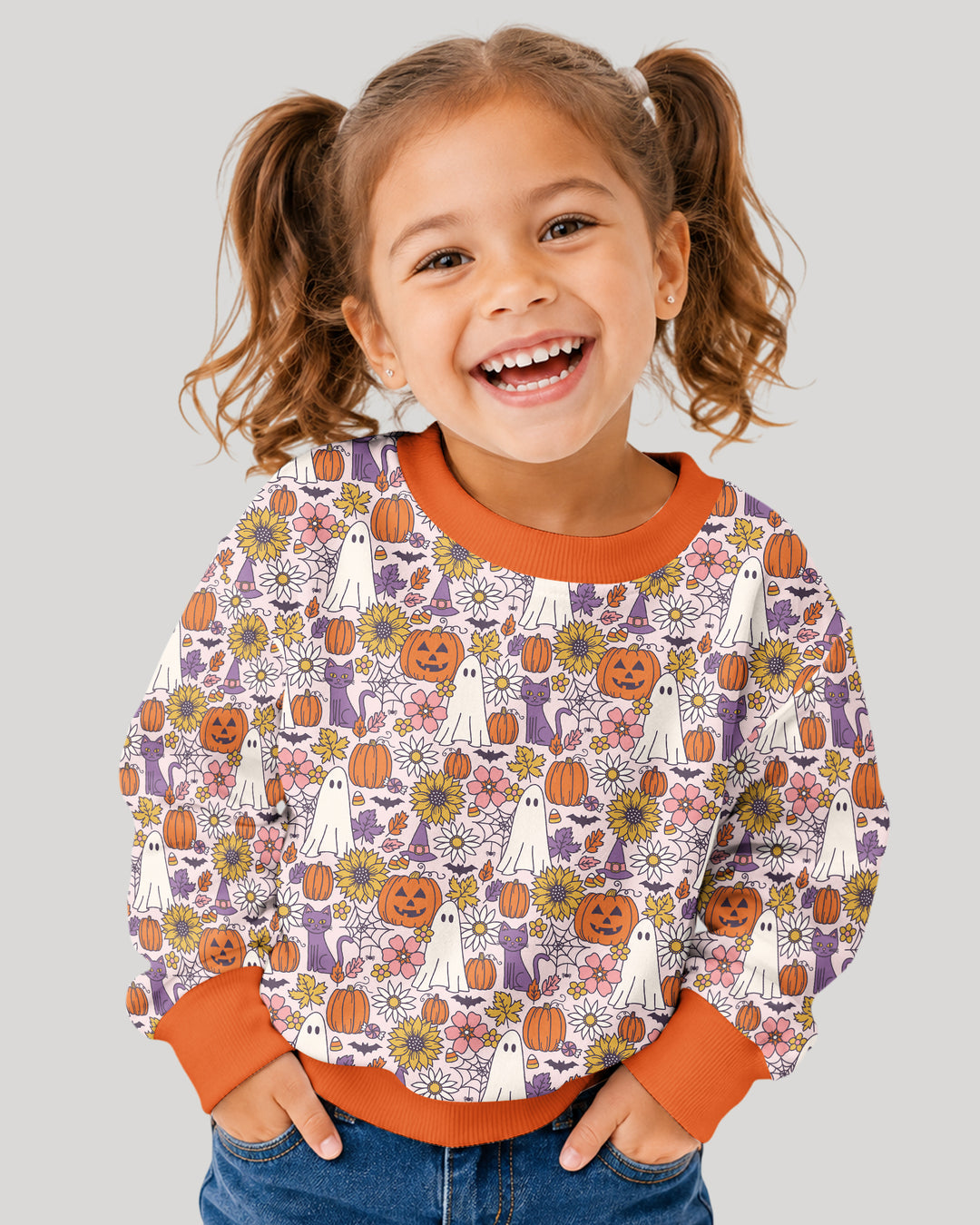 Ghost Pumpkin Fall Floral Halloween Bamboo Crewneck Sweatshirt