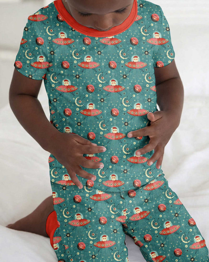 Atomic Santas in Space Bamboo Two Piece Short Sleeve Pajama Set