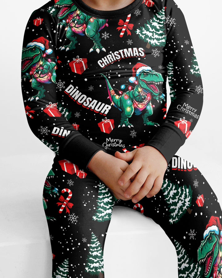 Dinosaur Raw Noel Bamboo Two Piece Long Sleeve Pajama Set
