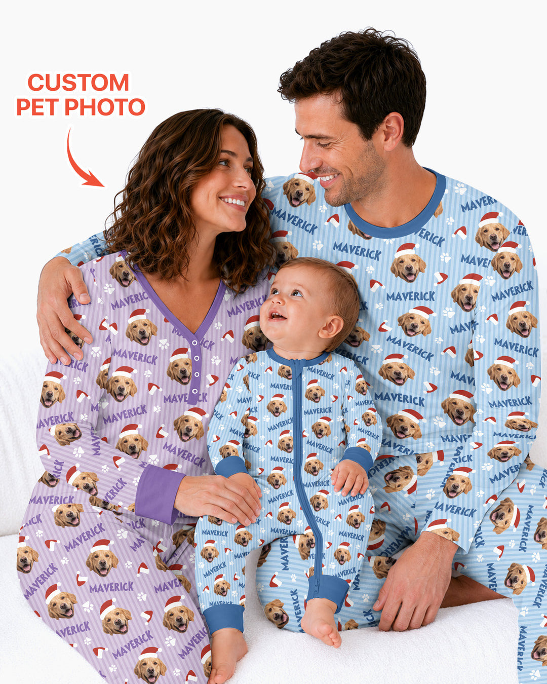 Custom Pet Photo Christmas Paws Stripe Bamboo Women Pajama Set