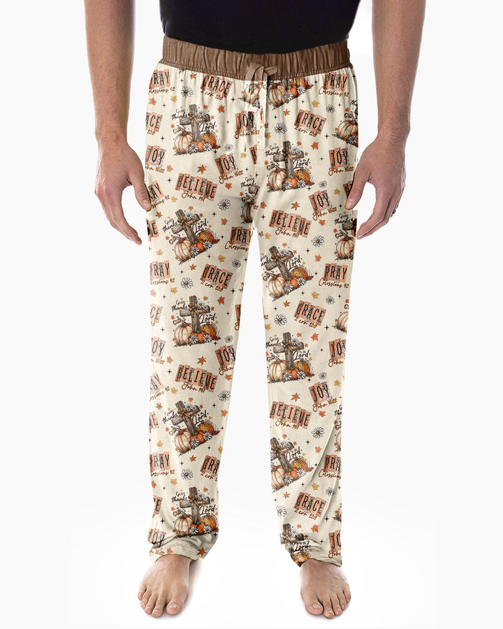 Floral Fall Give Thanks To The Lord Bamboo Men's Pajama Set