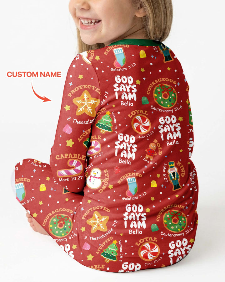 Merry Christmas God Says I Am Custom Name Bamboo Two Piece Long Sleeve Pajama Set