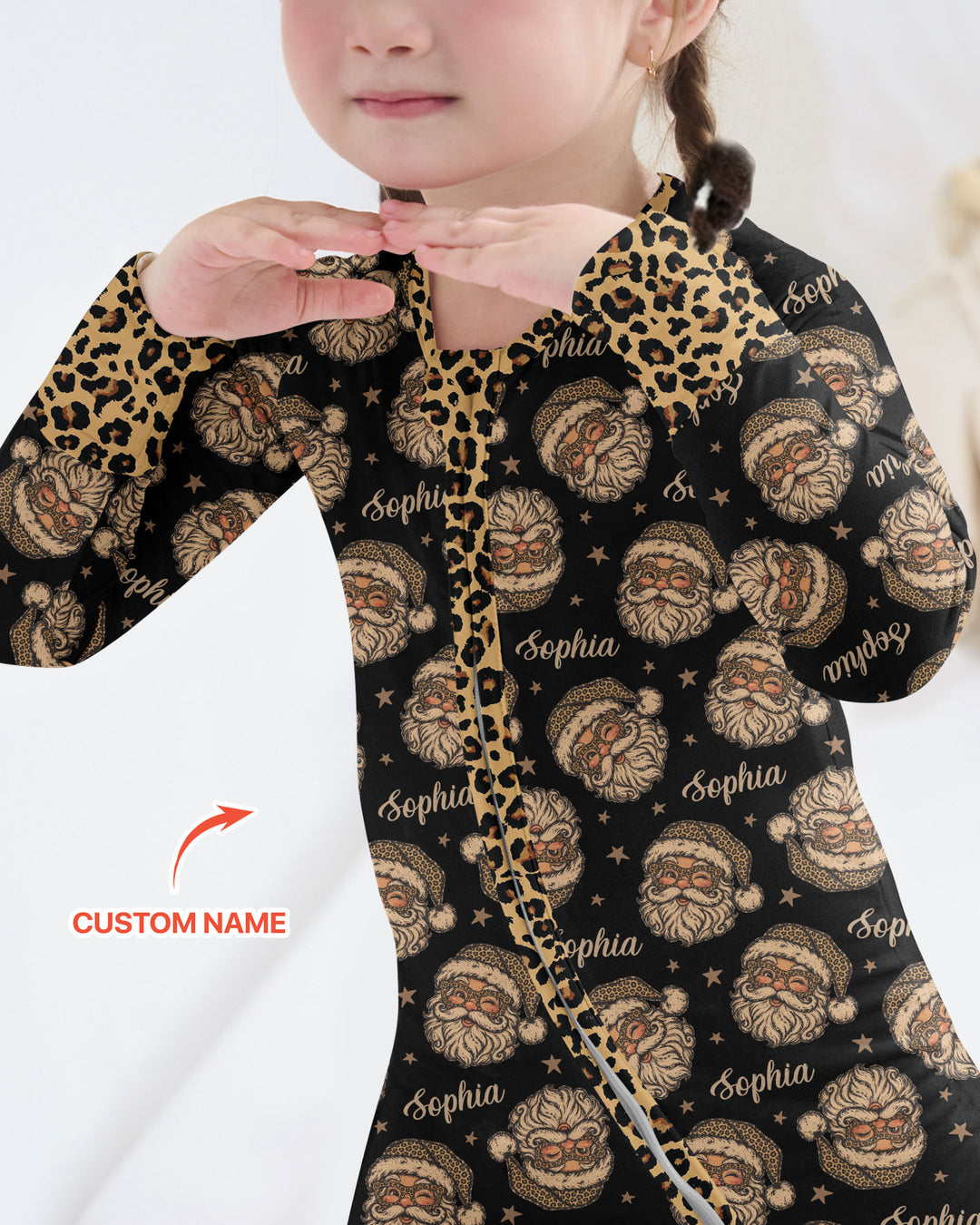 Custom Name Vintage Leopard Santa Bamboo Convertible Zippy