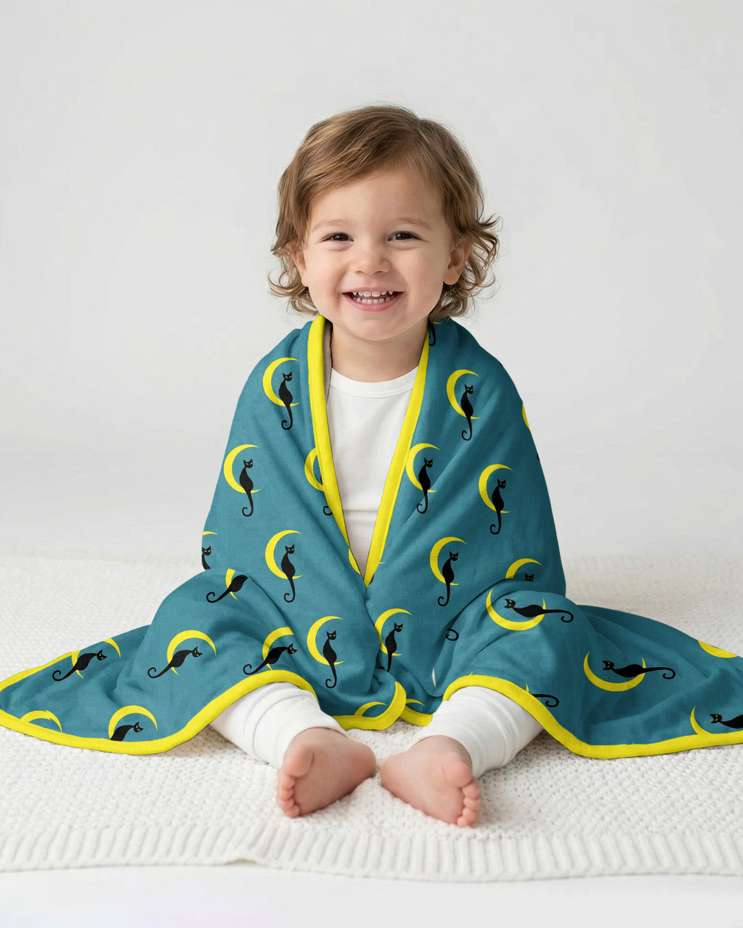 Black Cat Crescent Moon Celestial Night Bamboo Blanket