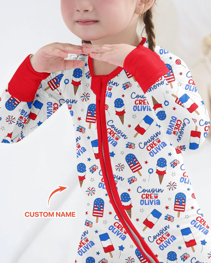 Custom Name 4th of July Cousin Crew Bamboo Convertible Zippy