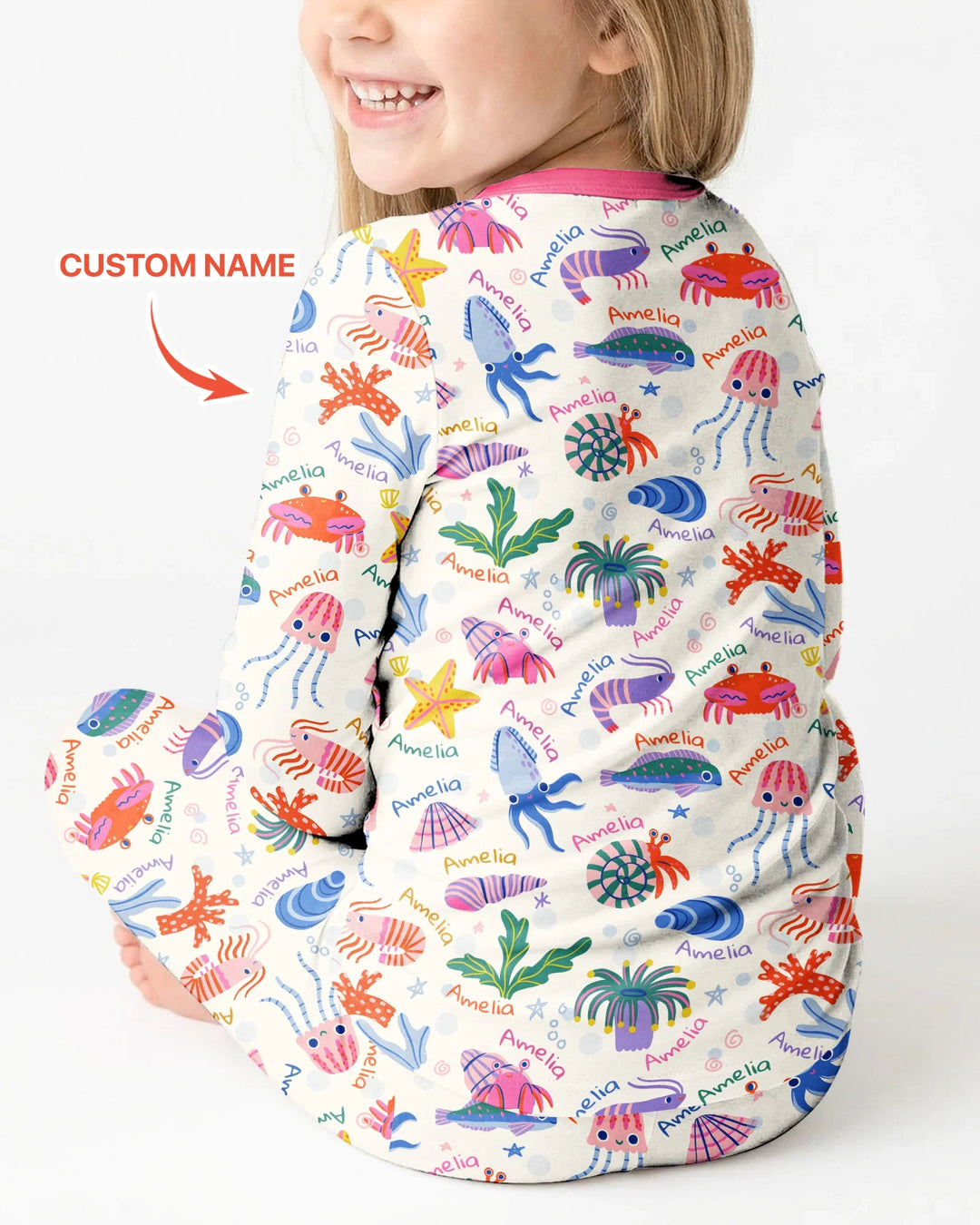 Tide Pool Pals Custom Name Bamboo Two Piece Long Sleeve Pajama Set