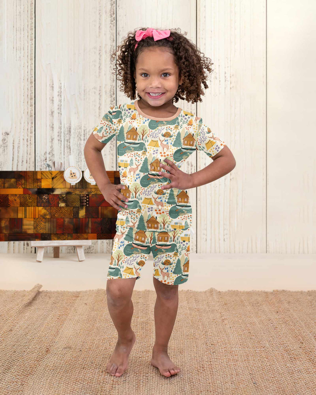 Lake View Camping Bamboo Two Piece Short Sleeve Shorts Pajama Set