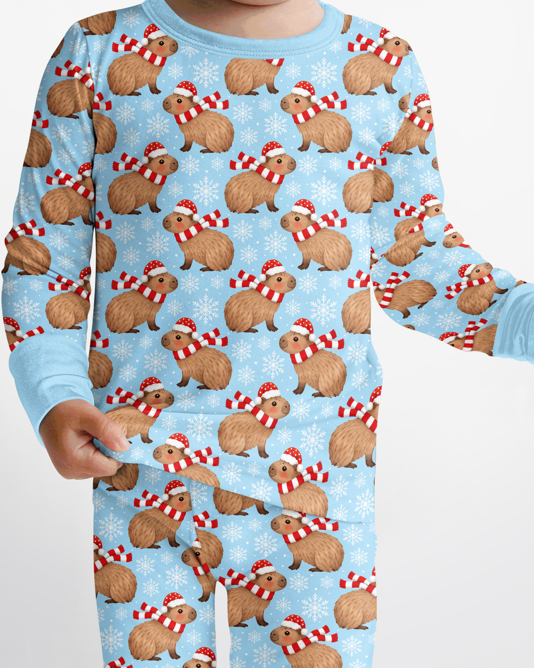 Holiday Capybaras Bamboo Two Piece Long Sleeve Pajama Set