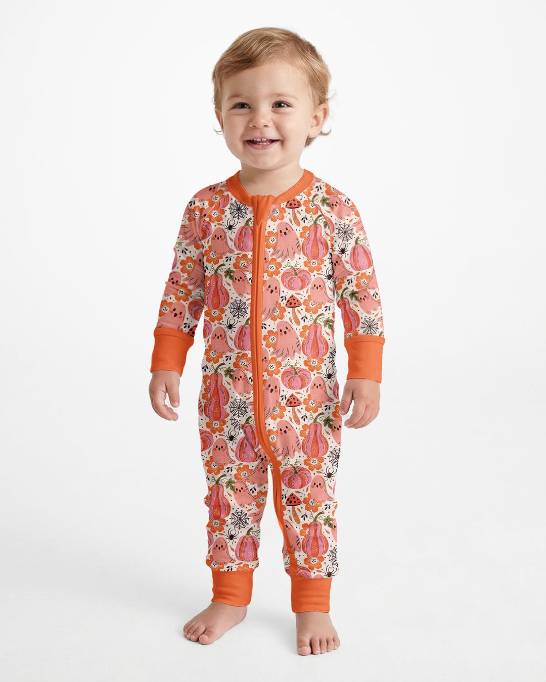 Pink Ghost Pumpkin Fall Floral Halloween Bamboo Convertible Zippy