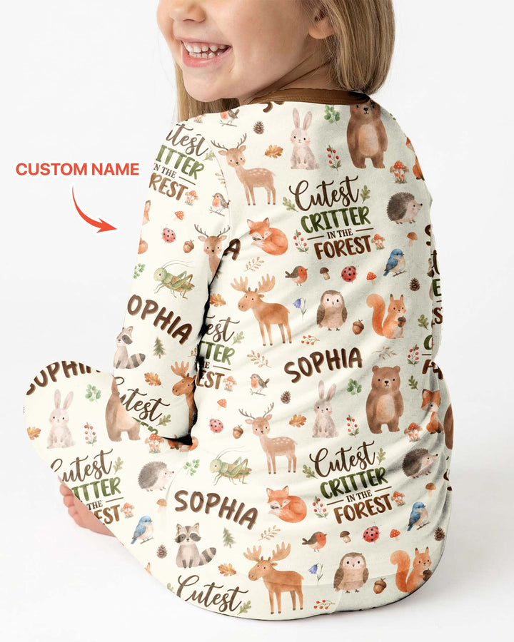 Custom Name Cutest Critter In The Forest Bamboo Two Piece Long Sleeve Pajama Set