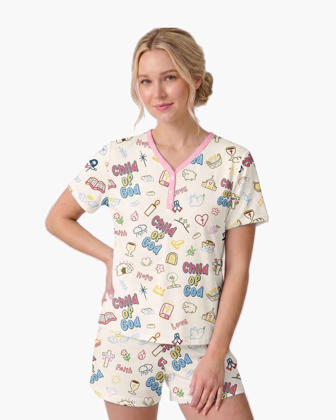 A Child Of God Family Matching Bamboo Women Short Sleeve Short Pajama Set