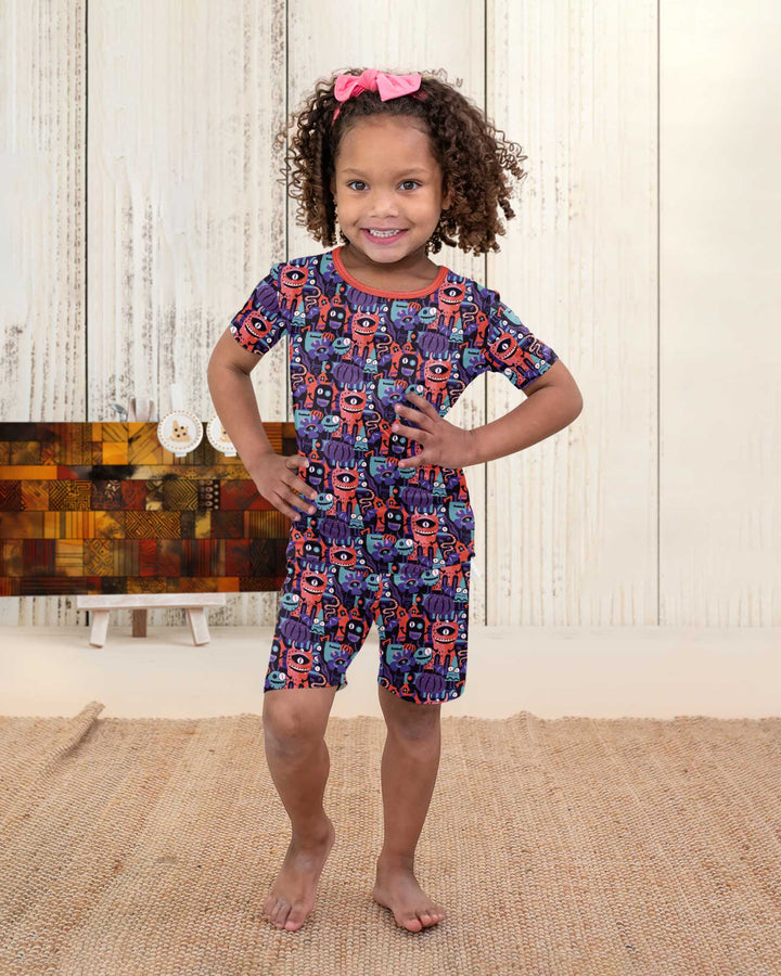 Halloween Multi Eyed Monsters Bamboo Two Piece Short Sleeve Shorts Pajama Set