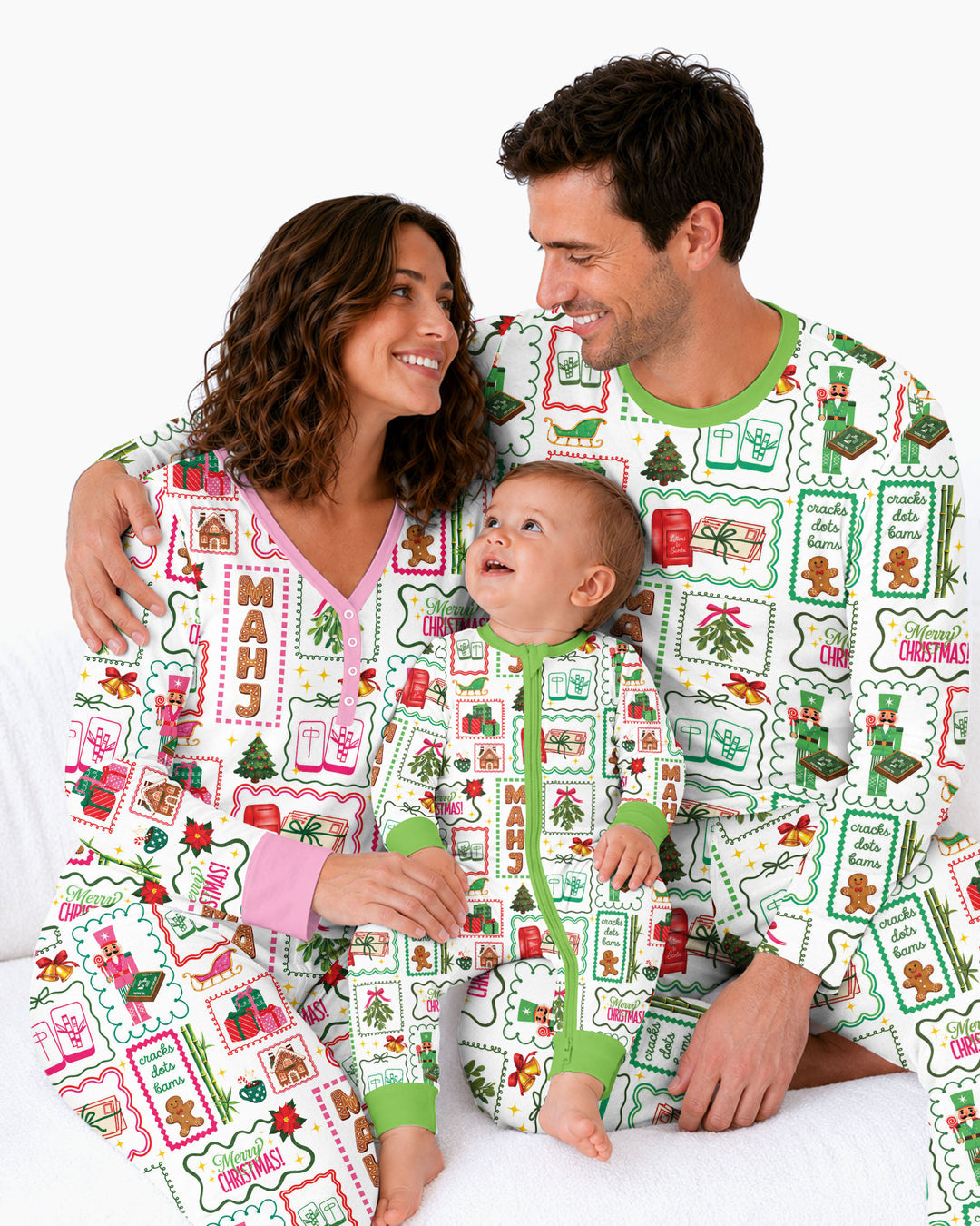 Preppy Christmas Mahjong Bamboo Women Pajama Set