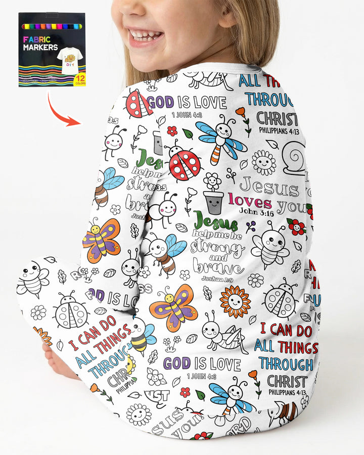 Joyful Garden Bible Verse Colorable Bamboo Two Piece Long Sleeve Pajama Set